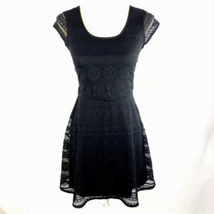 Xhilaration Black Lace Skater Dress Open Back Sz M